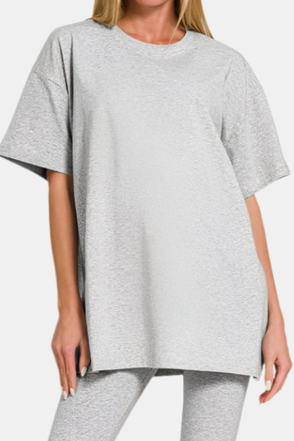 Cotton Round Neck Top & Legging Set / H GREY