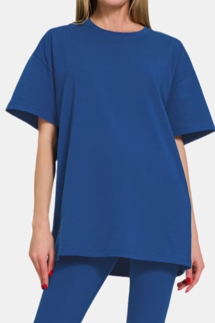 Cotton Round Neck Top & Legging Set / LT NAVY