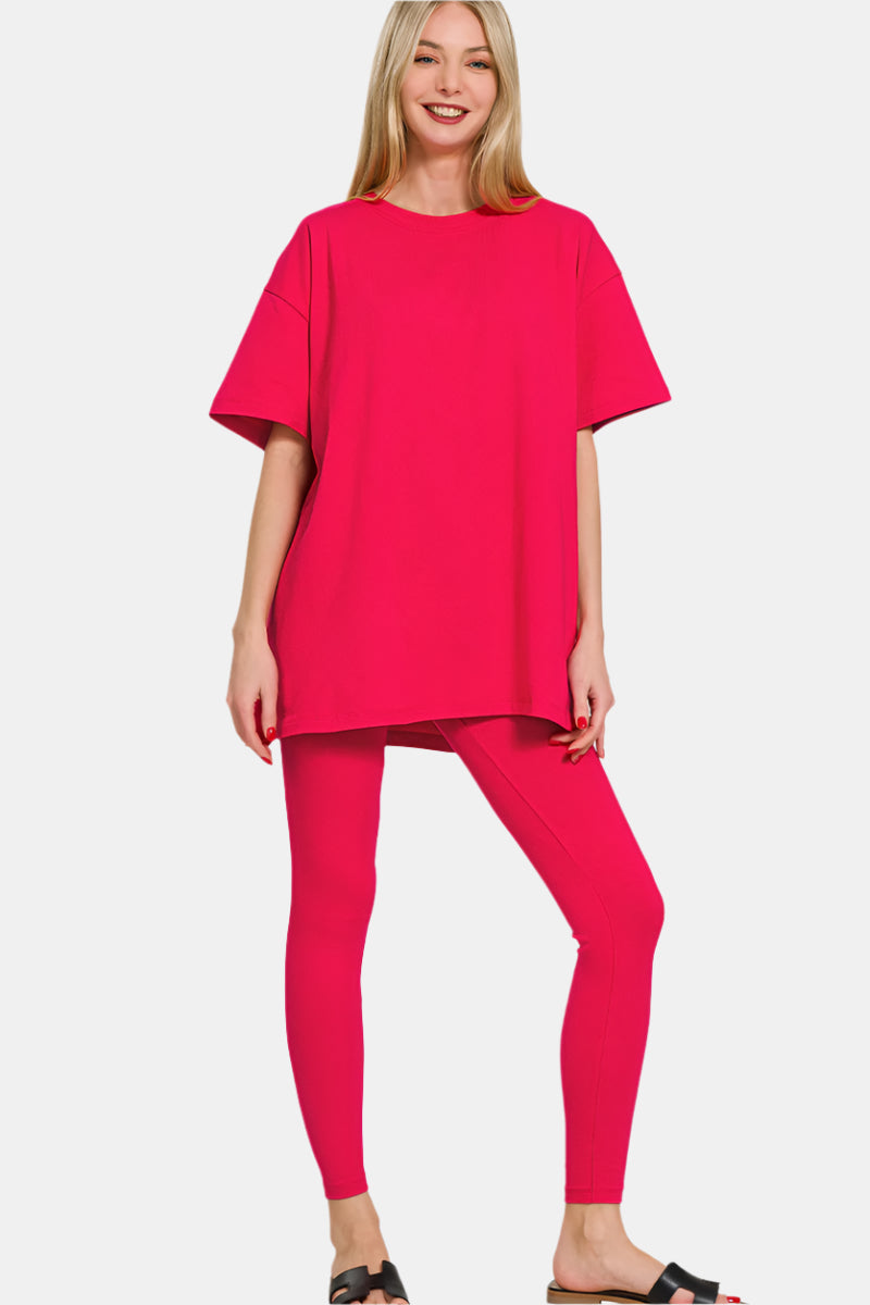 Cotton Round Neck Top & Legging Set / RUBY