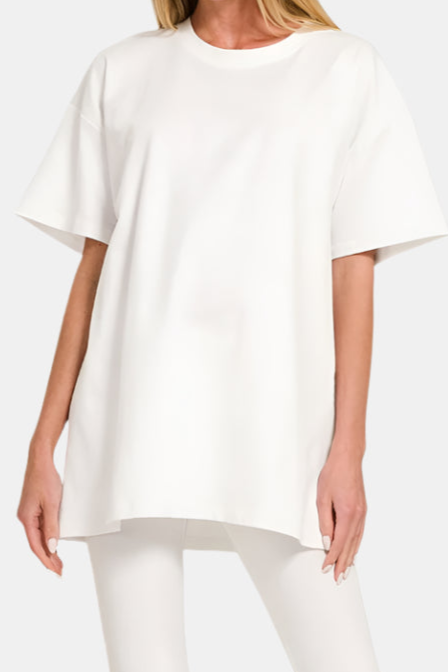 Cotton Round Neck Top & Legging Set / WHITE