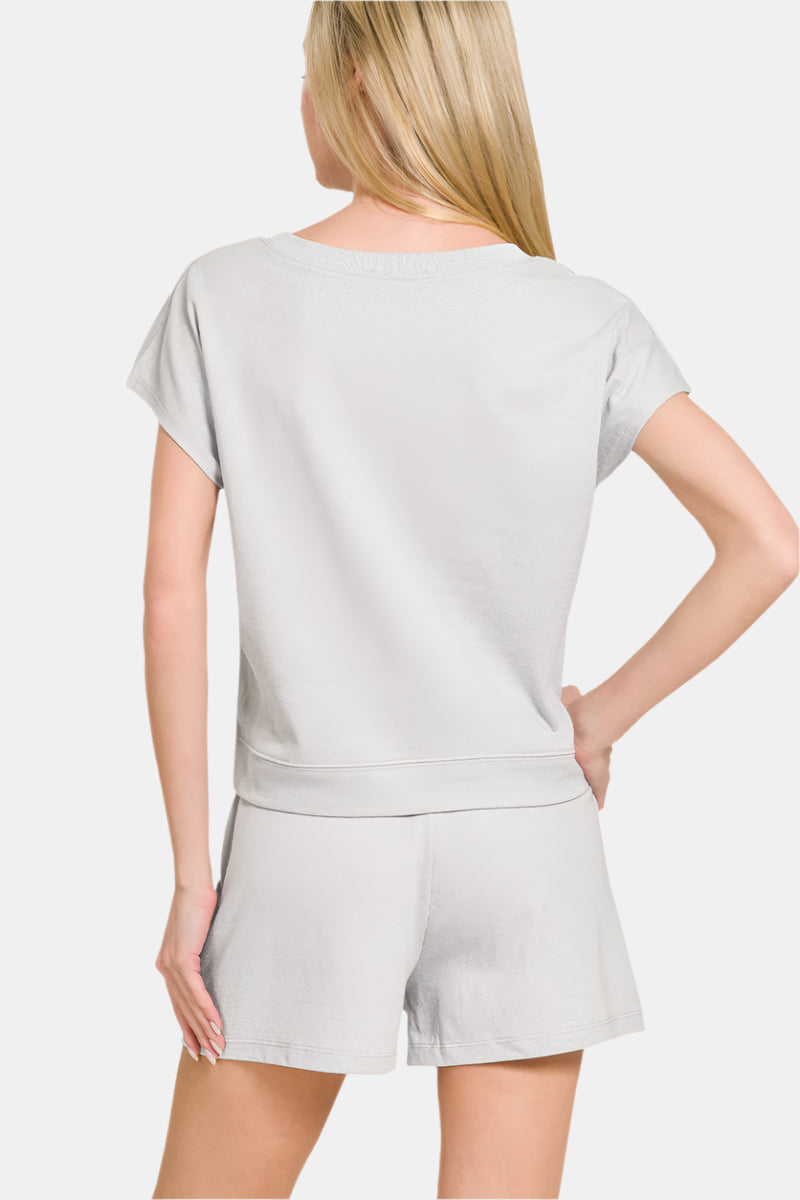 Premium Cotton Top & Shorts Set / LT OLIVE