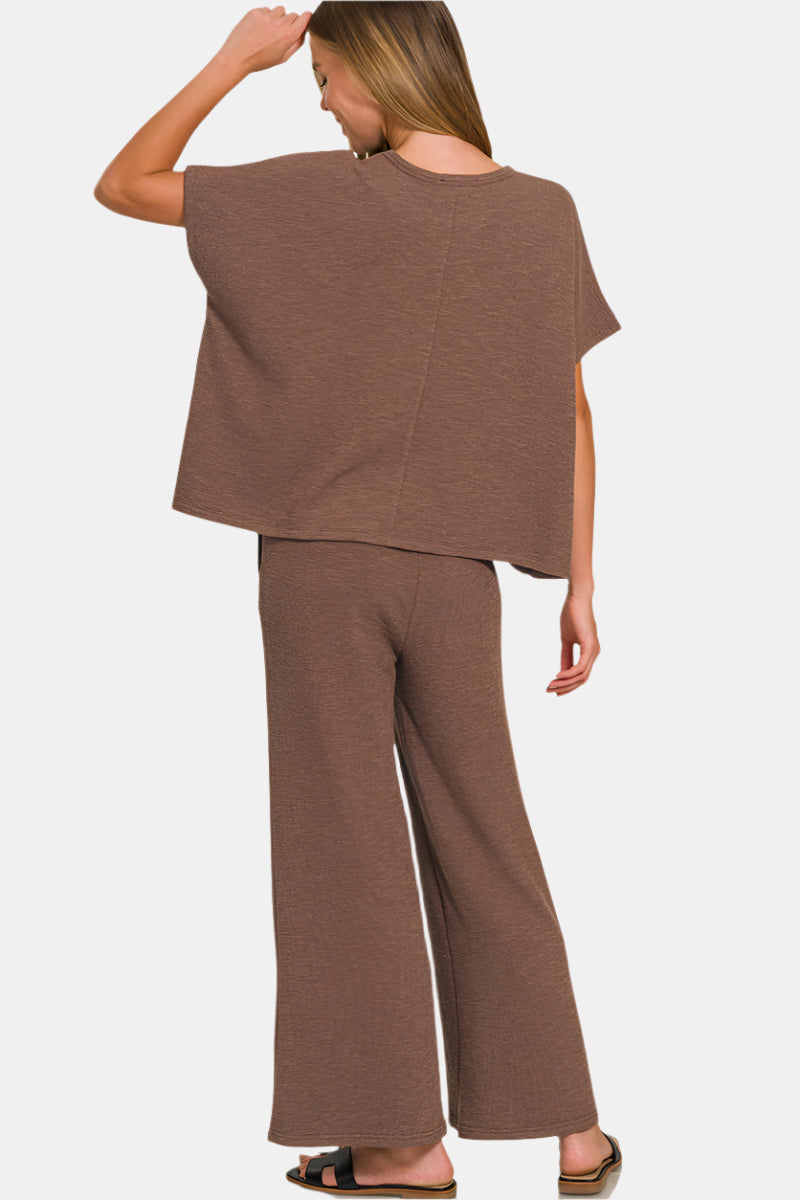 Cotton Slub Top & Pants Set / BROWN