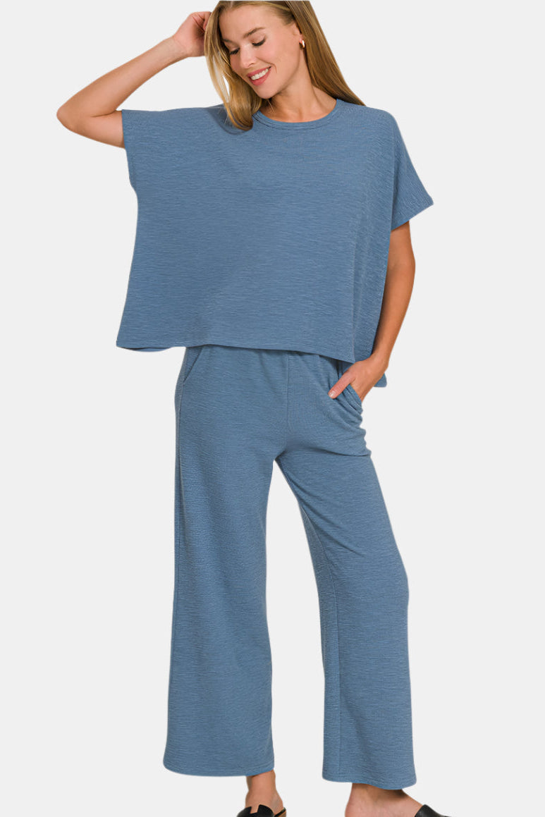 Cotton Slub Top & Pants Set / DUSTY BLUE