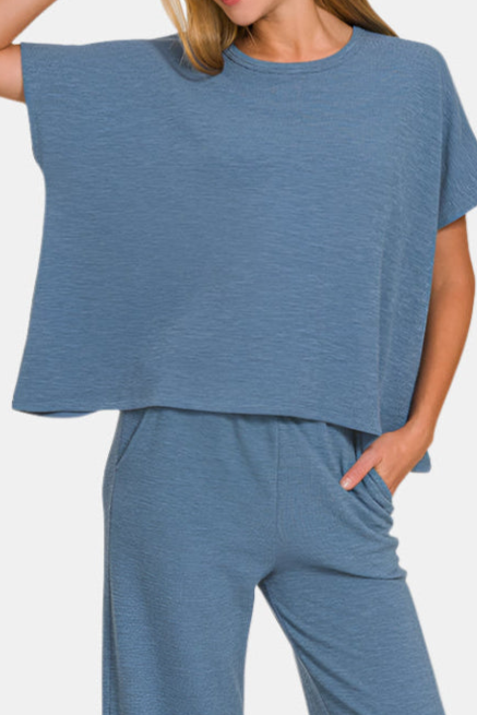 Cotton Slub Top & Pants Set / DUSTY BLUE