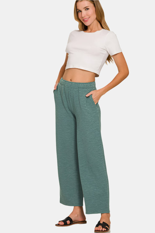 Slub Short Sleeve Top & Pants Set / BROWN