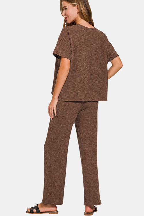 Slub Short Sleeve Top & Pants Set / SAND BEIGE