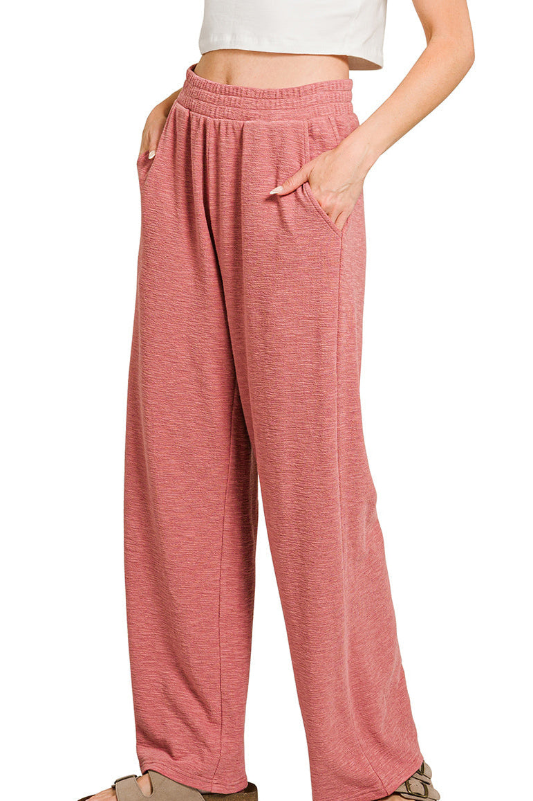 Slub Long Sleeve Top & Pants Set / DK PINK