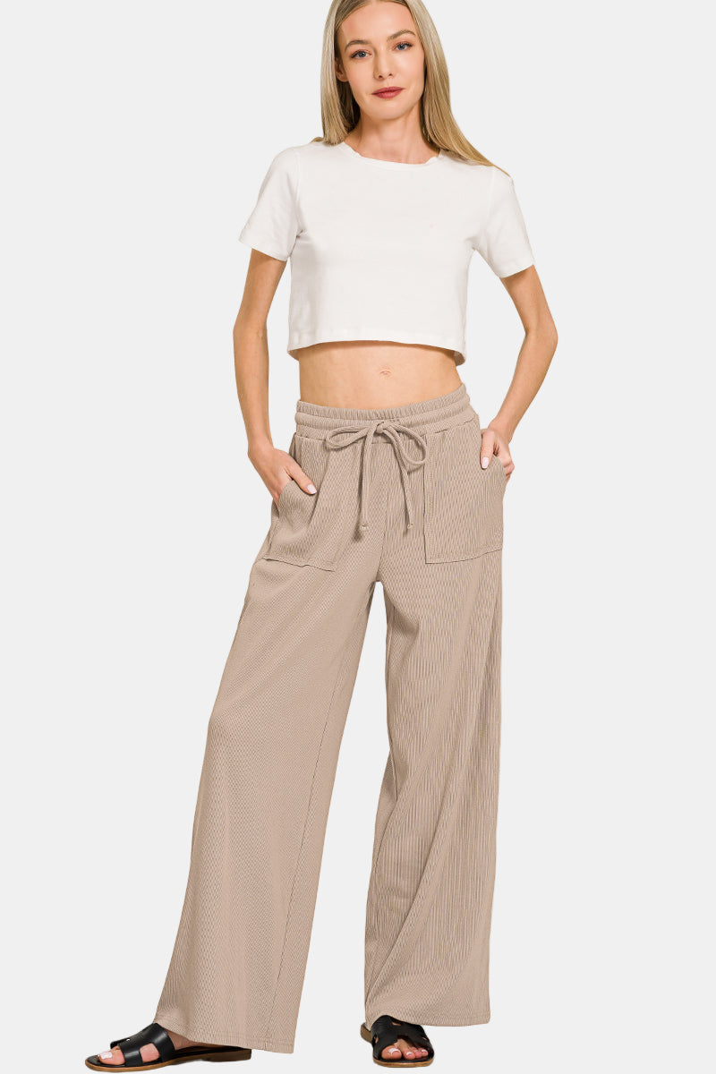 Ribbed Short Sleeve Tee & Pants Set / BLACK