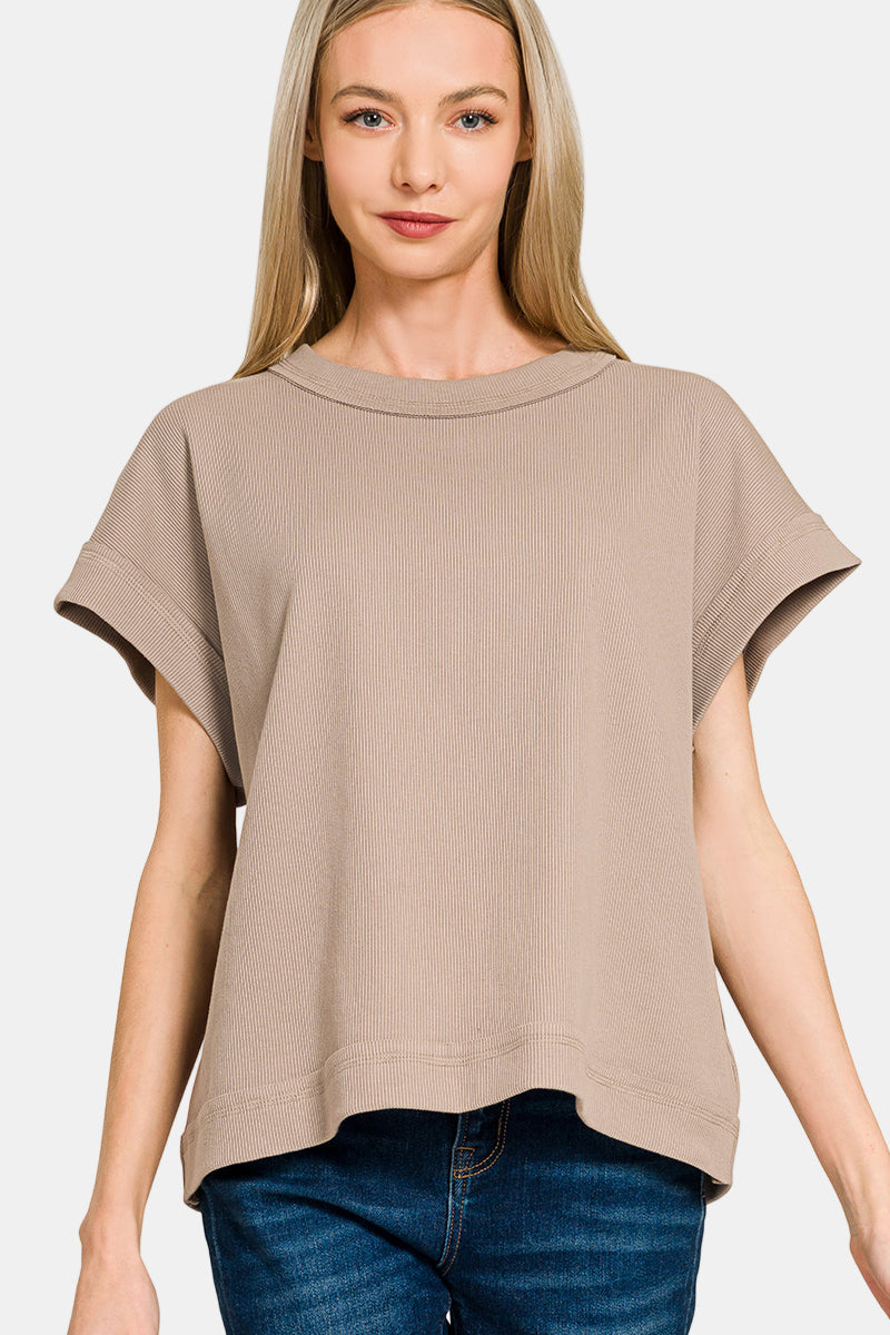 Ribbed Short Sleeve Tee & Pants Set / BLACK