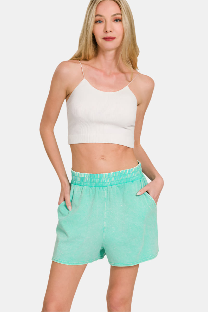 Acid Washed Short Sleeve Tee & Shorts Set / DUSTY TEAL