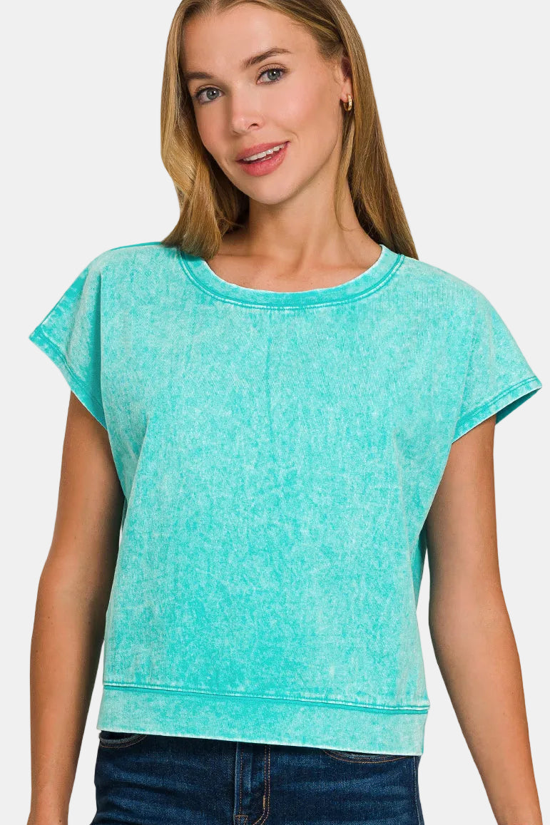 Premium Cotton Washed Sleeveless Top & Shorts Set / OCEAN BLUE