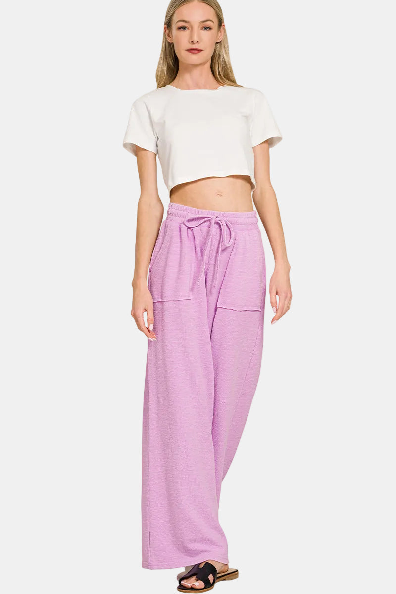 Washed Slub Short Sleeve Tee & Long Pants Set / OCEAN BLUE