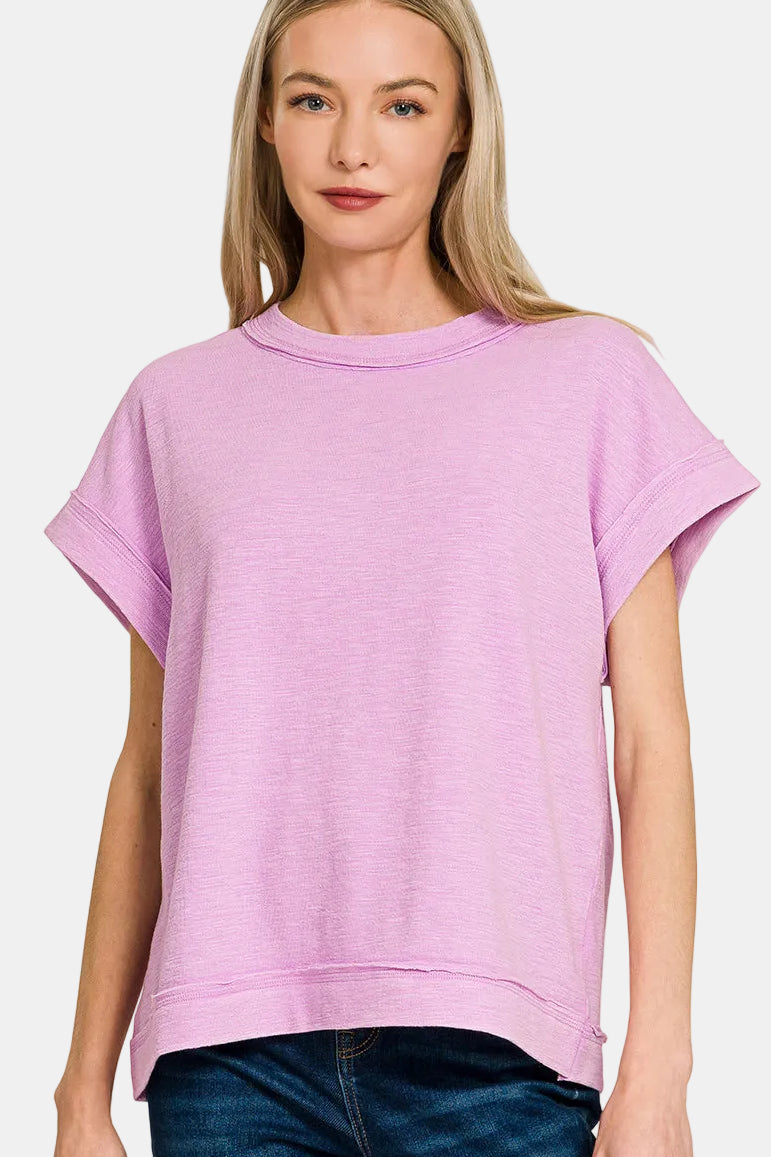 Washed Slub Short Sleeve Tee & Long Pants Set / B LAVENDER