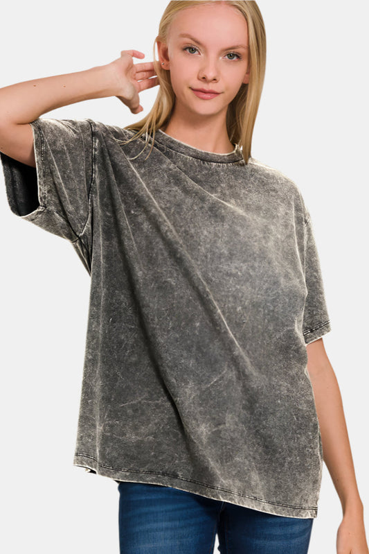 Washed Short Sleeve Top / ASH BLACK