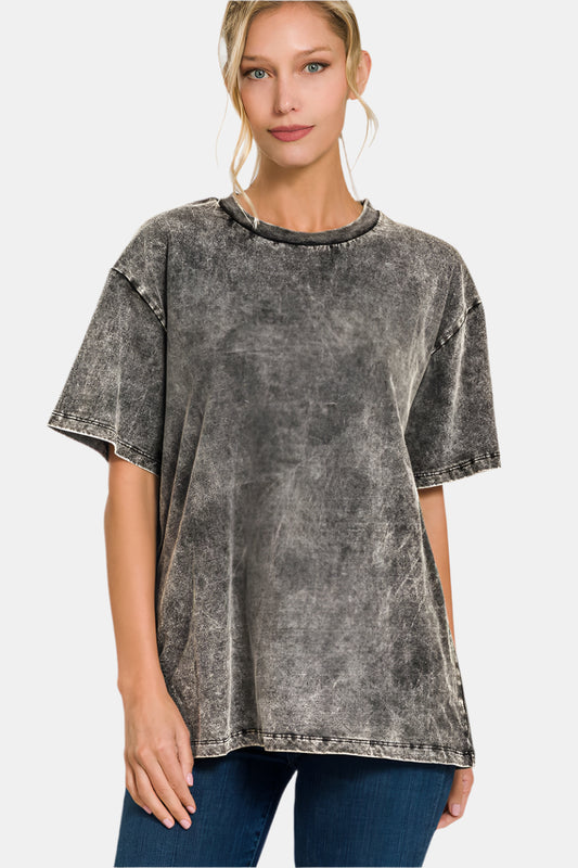 Washed Short Sleeve Top / ASH BLACK