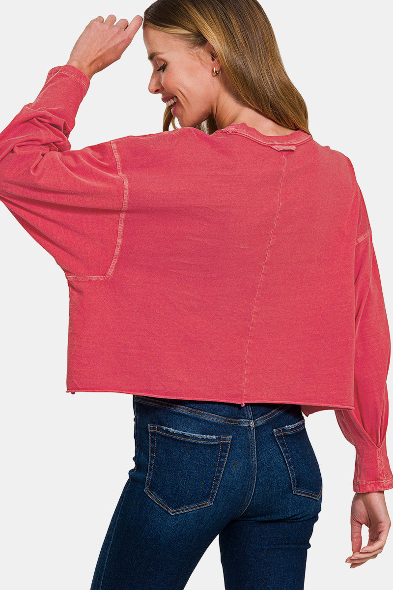 Pigment Dye & Enzyme Washing Oversized Round Neck Tee / RUBY