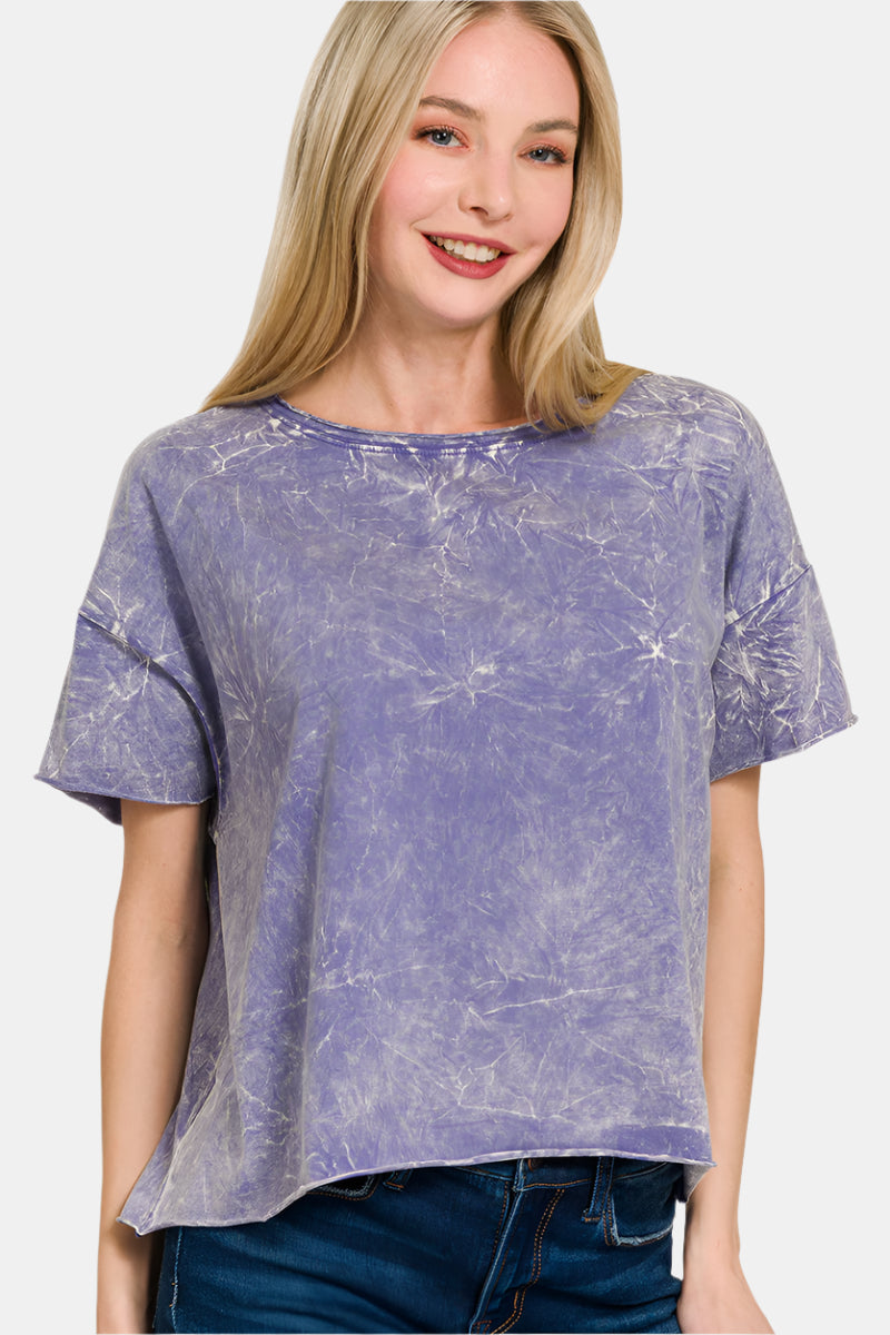 Washed Crew Neck Short Sleeve Crop Box Tee / MARLIN