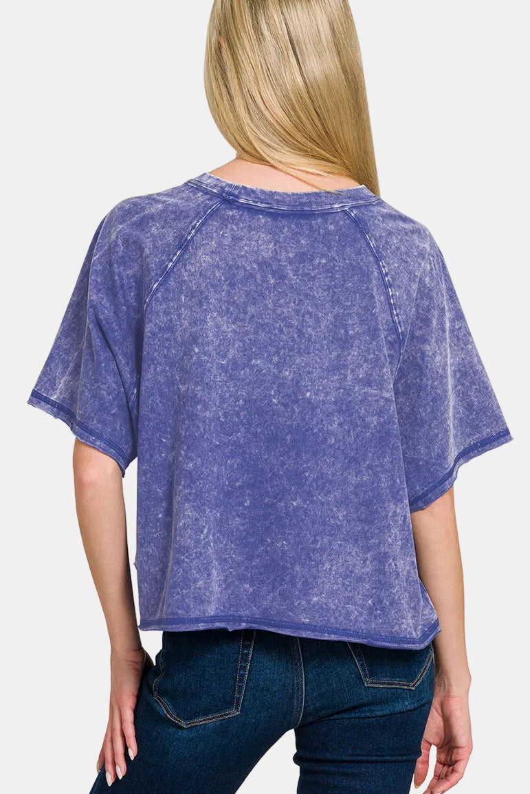Acid Washed Round Neck Crop Tee / ASH BLACK
