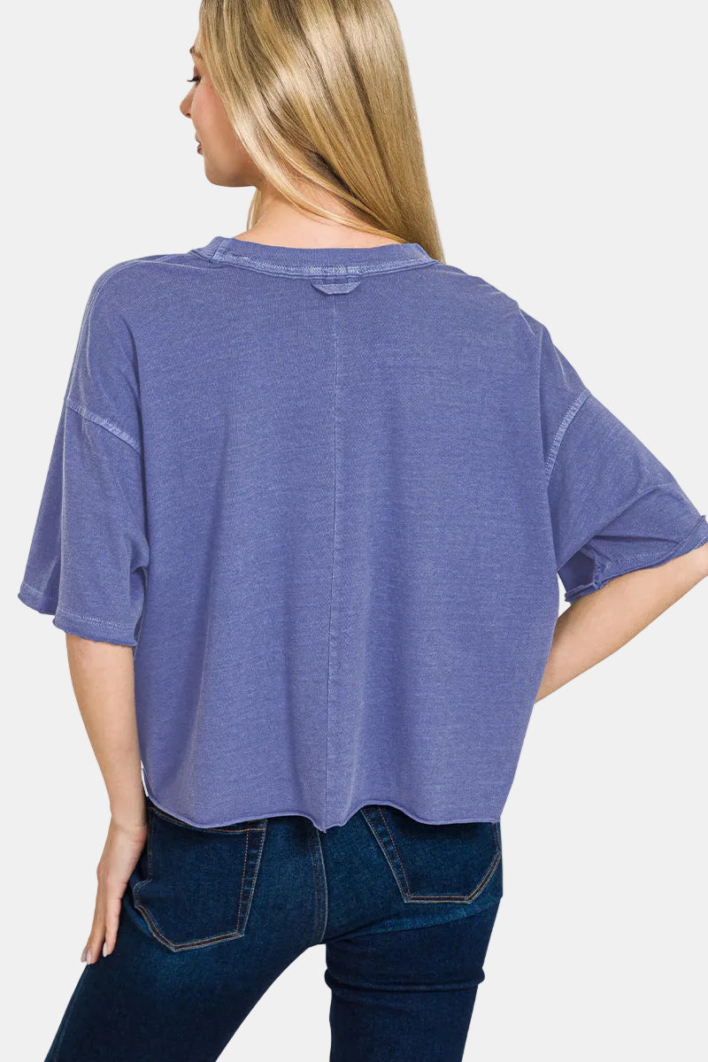 Pigment Dye & Enzyme Washed Oversized Crop Box Tee / FUCHSIA