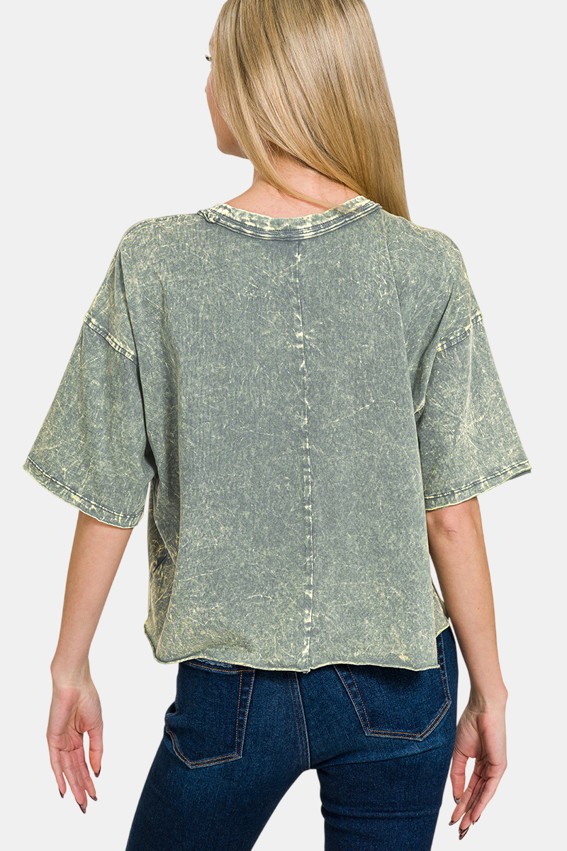 Acid Crinkle-Washed Oversized Tee / ASH BLACK