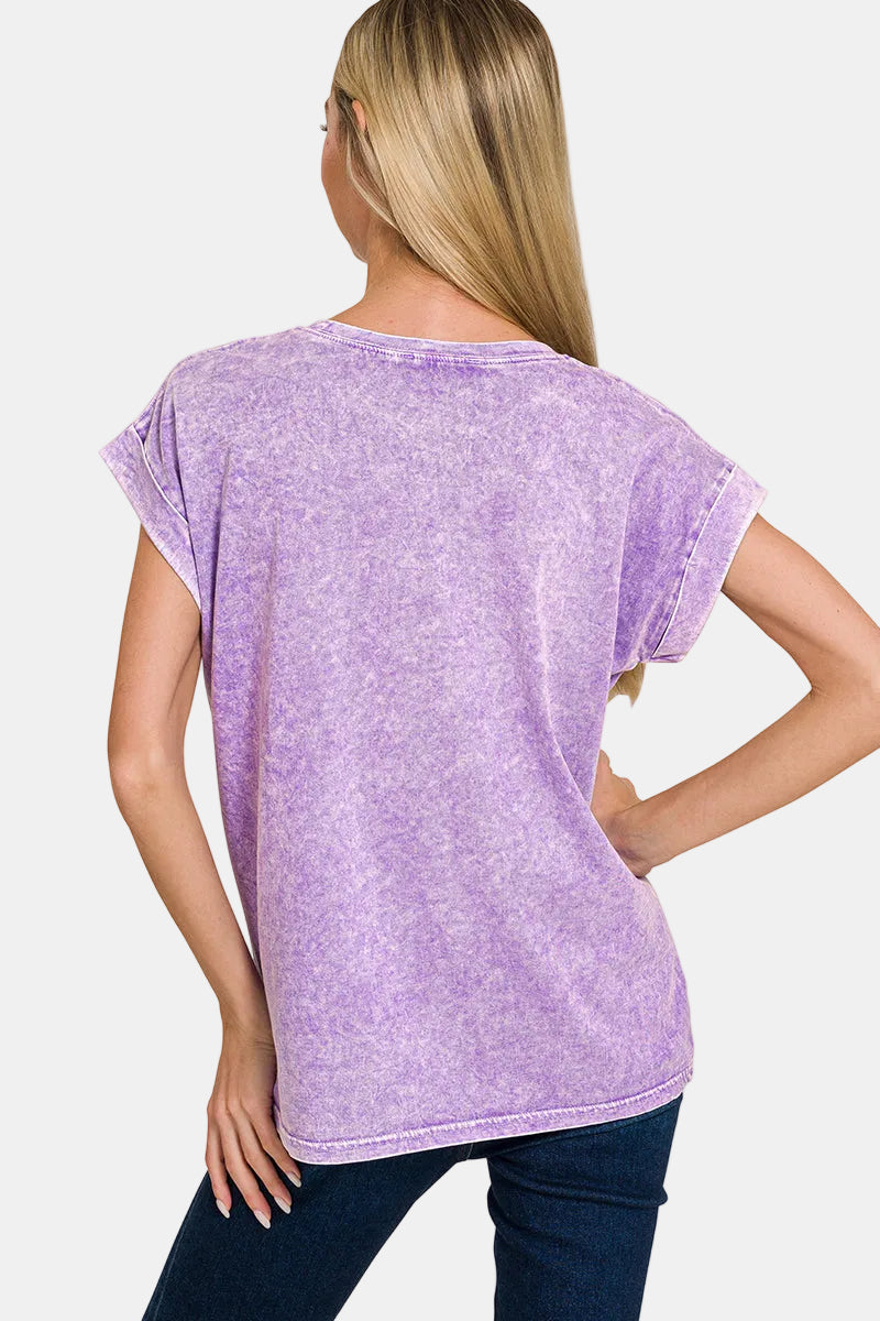 Halo Washed Cuffed Short Sleeve Tee / HOT PINK