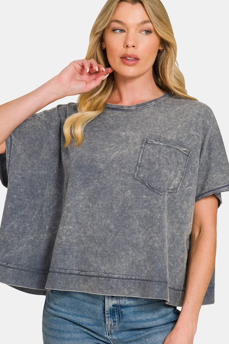Acid Washed Oversized Top / BLACKBERRY