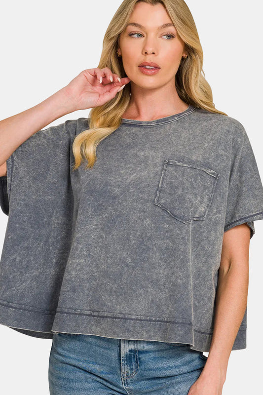 Acid Washed Oversized Top / BLACKBERRY