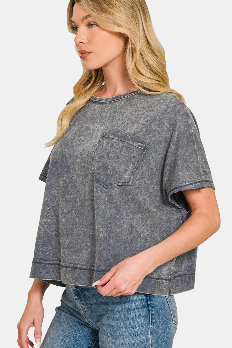 Acid Washed Oversized Top / BLACKBERRY