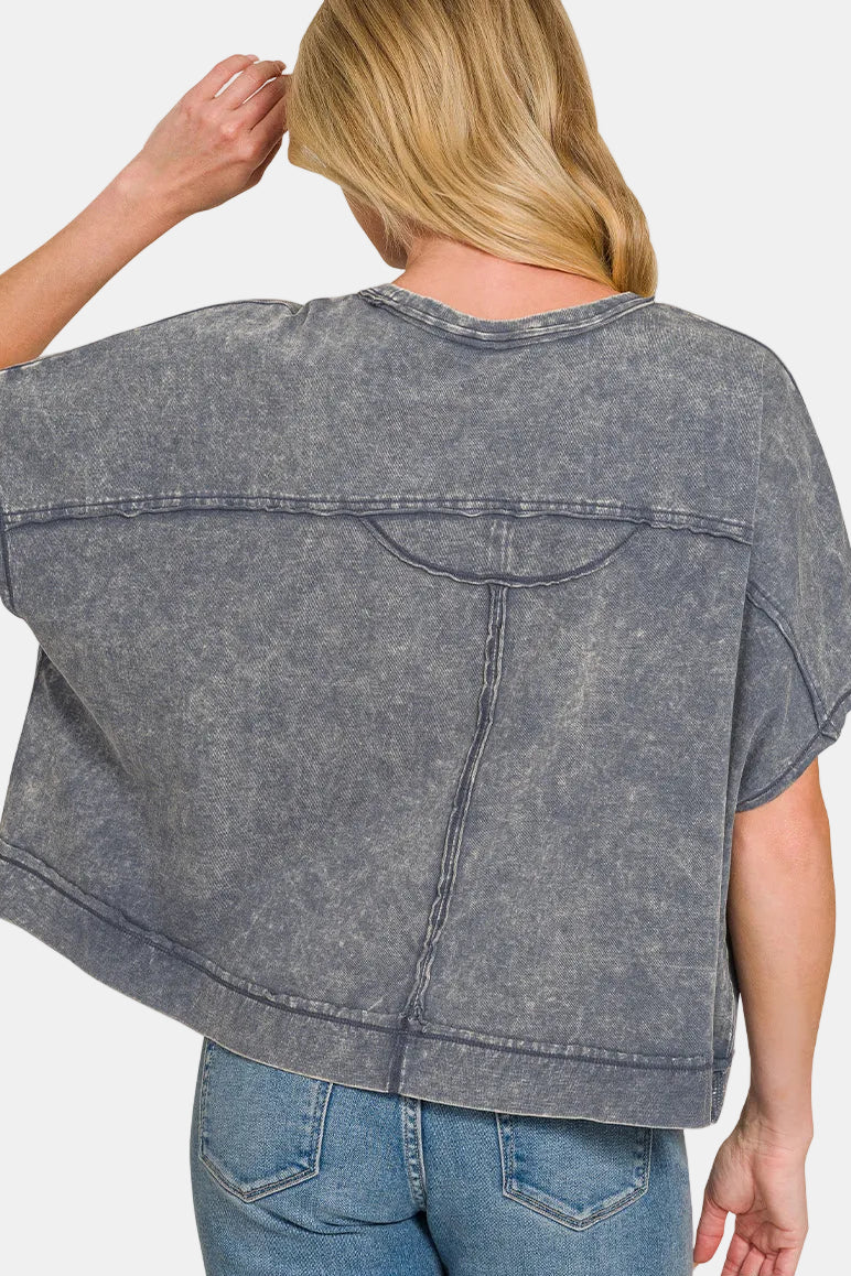 Acid Washed Oversized Top / FUCHSIA