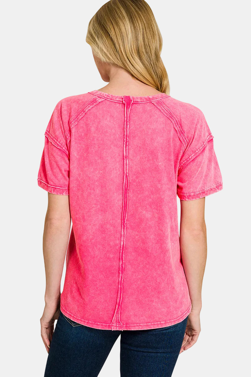 Acid Washed Round Neck T-Shirt / SLEET