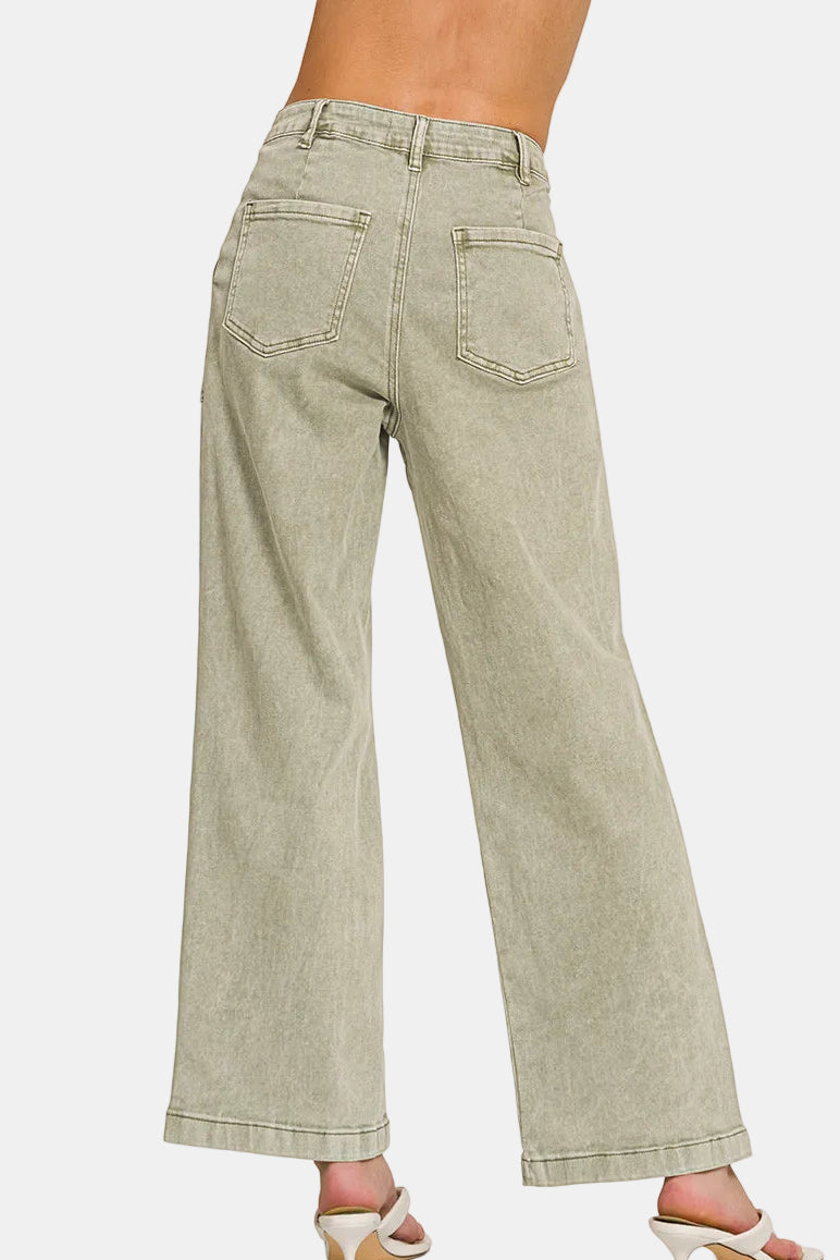 Straight Leg Utility Pocket Color Denim Pants / TEAL