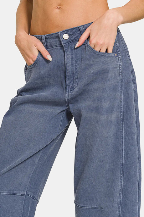 Barrel-Leg Cropped Color Denim Pants / BLACK