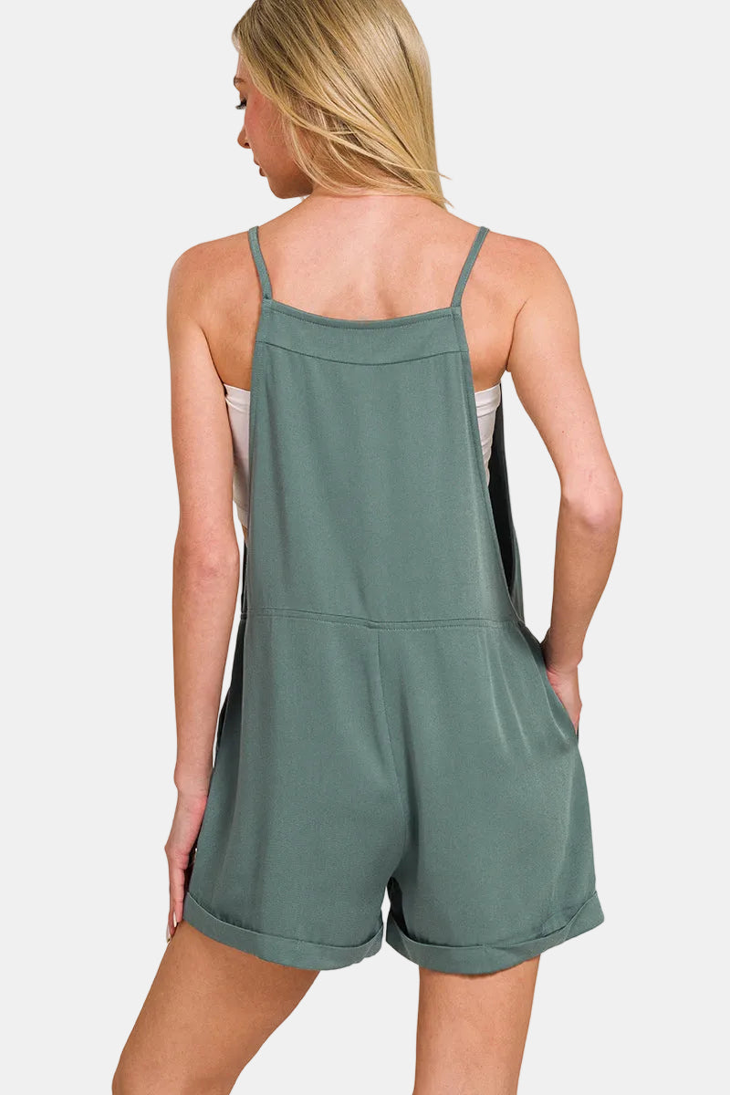 Rayon Woven Romper With Tie Knot Strap / DK PINK