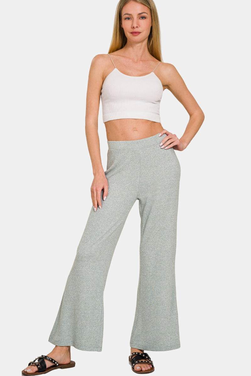 Soft Elastic Waisted Flare Pants / LT PLUM
