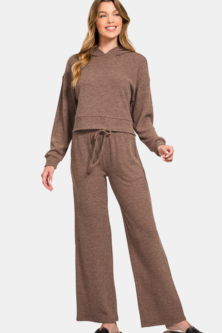 Ribbed Crop Hoodie Pullover / DUSTY BLUE