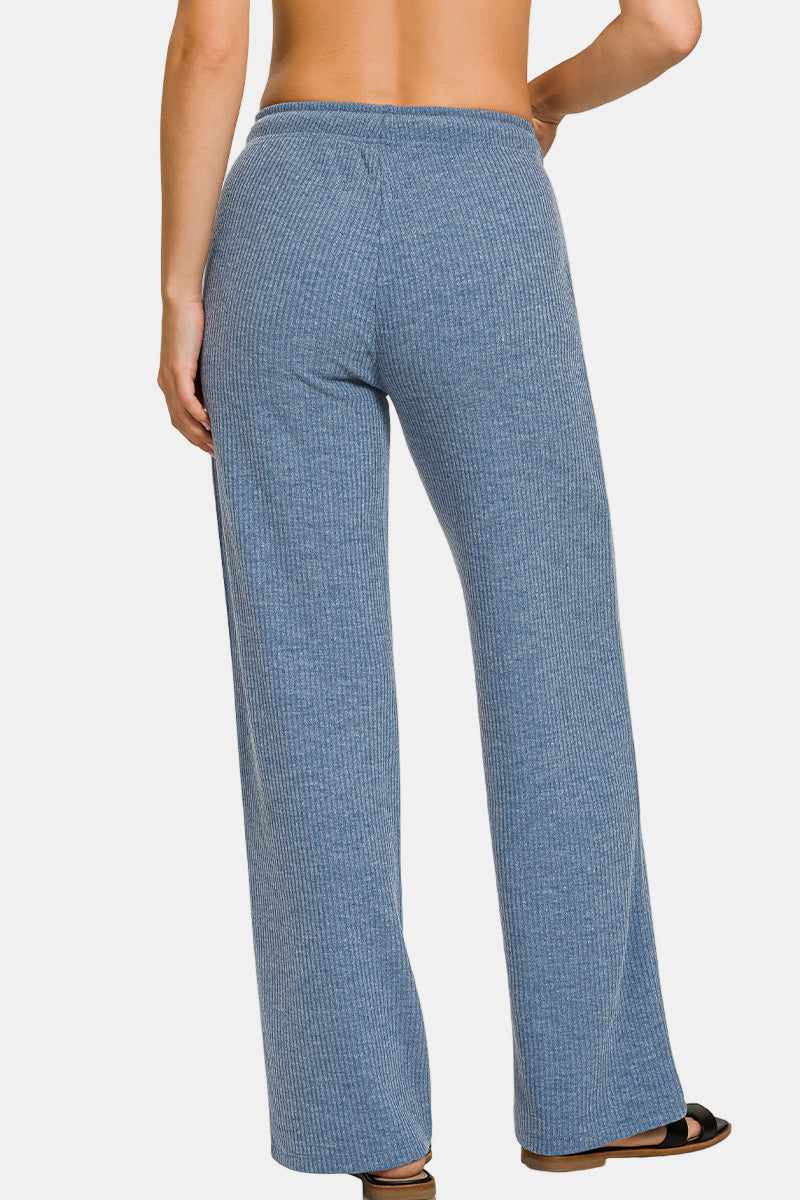 Ribbed Drawstring Lounge Pants / BROWN