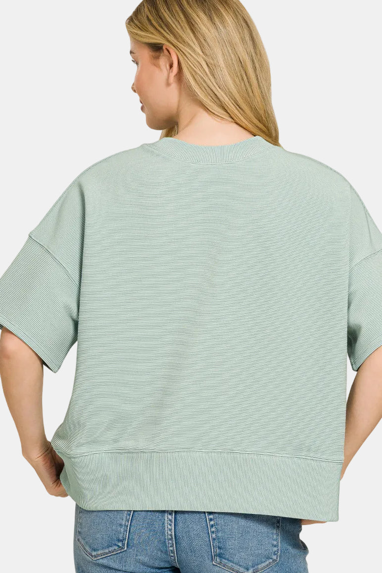 Ribbed Round Neck Waist Banded T-Shirt / CORAL