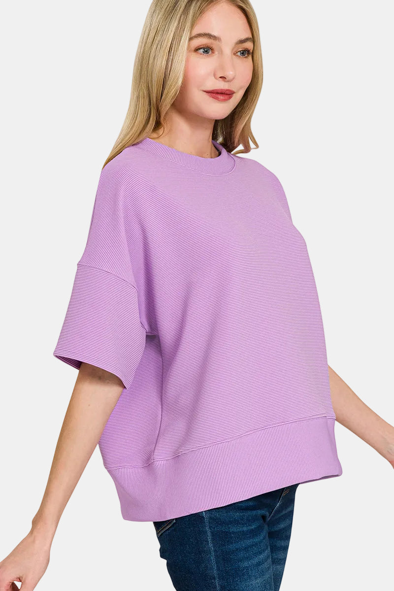 Ribbed Round Neck Waist Banded Tee & Shorts Set / DEEP CAMEL
