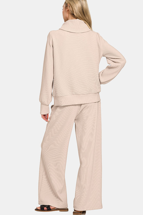 Ribbed High Neck Half Zip Pullover & Pants Set / ASH JADE