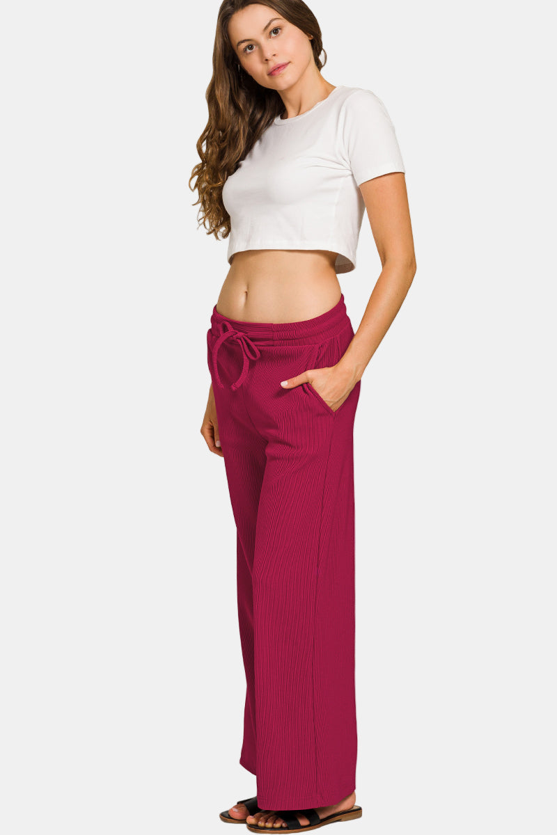 Ribbed Round Neck Pullover & Pants Set / SAND BEIGE