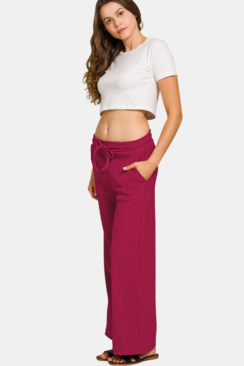 Ribbed Round Neck Pullover & Pants Set / SAND BEIGE