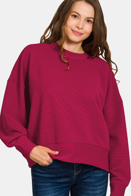 Ribbed Round Neck Pullover & Pants Set / BLUE GREY