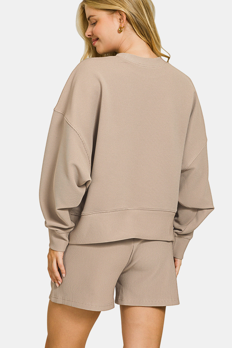 Ribbed Round Neck Pullover & Shorts Set / RUBY