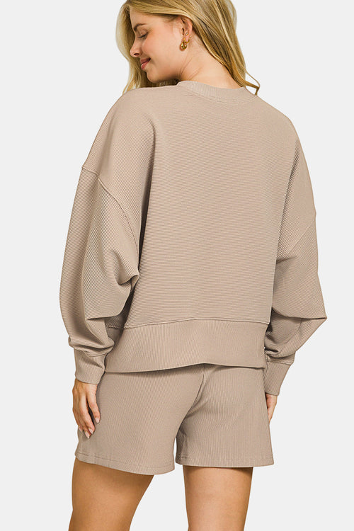 Ribbed Round Neck Pullover & Shorts Set / RUBY