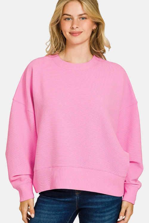 Ribbed Round Neck Pullover & Shorts Set / RUBY