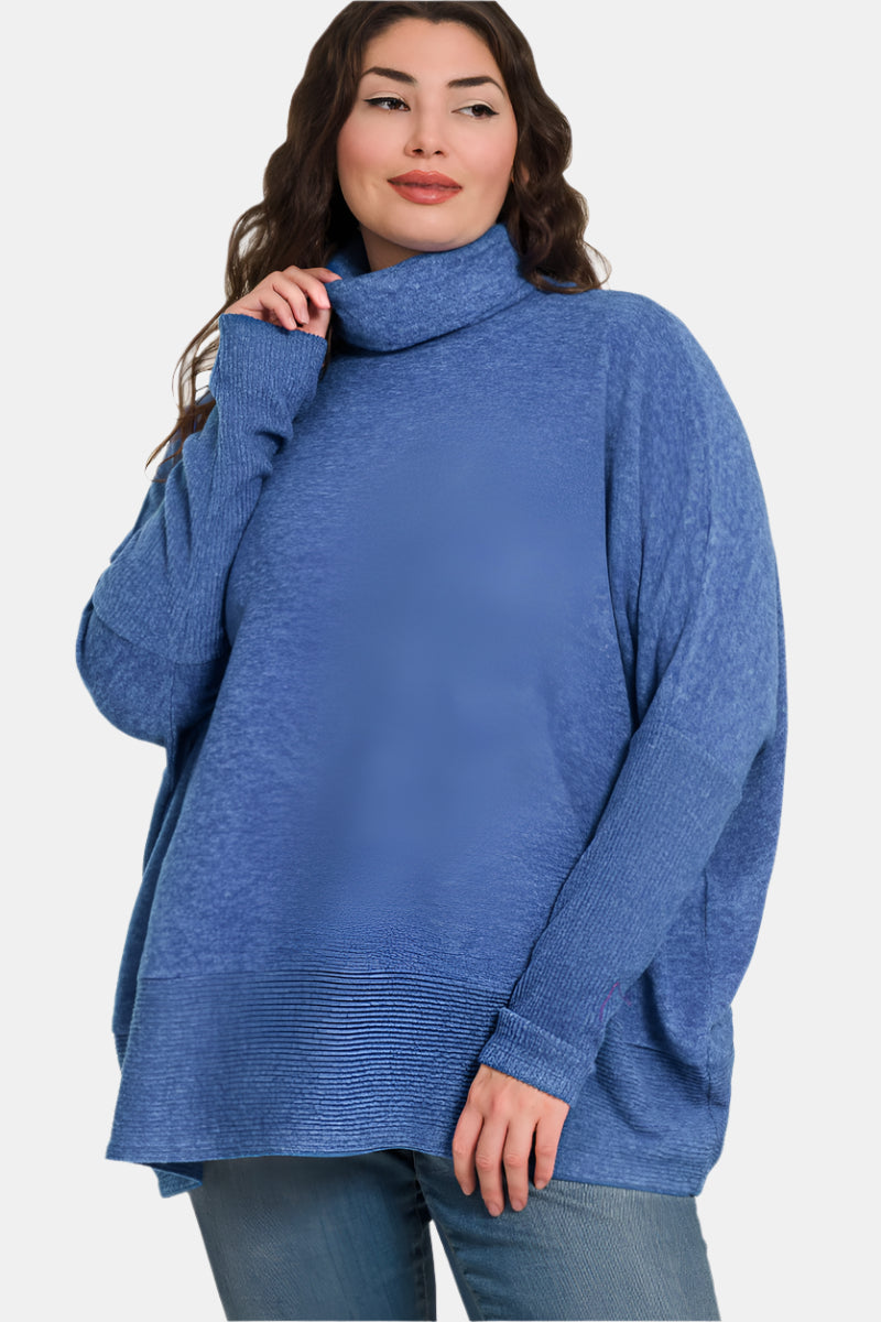 Brushed Melange Hacci Turtleneck Sweater / LT NAVY