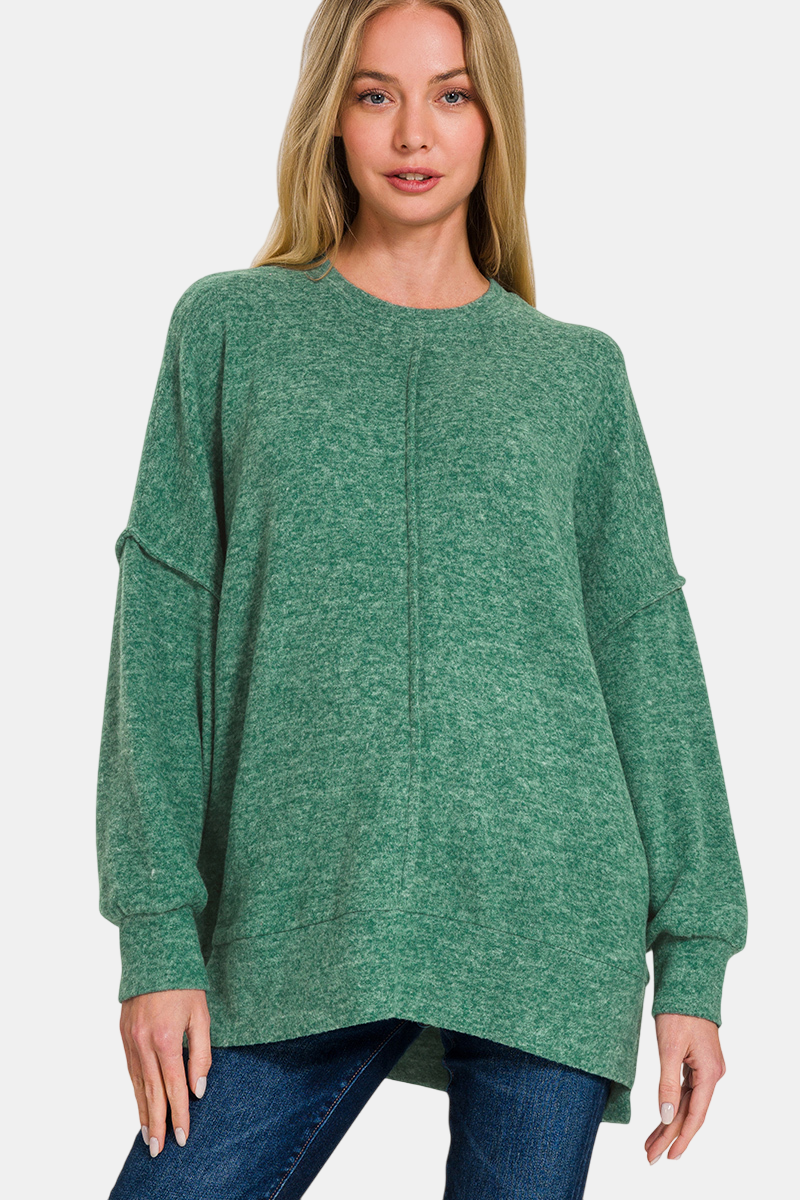 Brushed Melange Hacci Oversized Sweater / DK GREEN