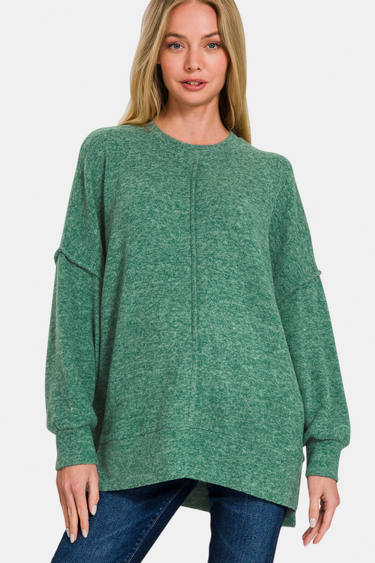 Brushed Melange Hacci Oversized Sweater / DK GREEN