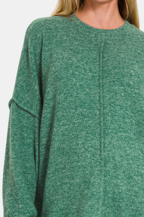 Brushed Melange Hacci Oversized Sweater / DK GREEN