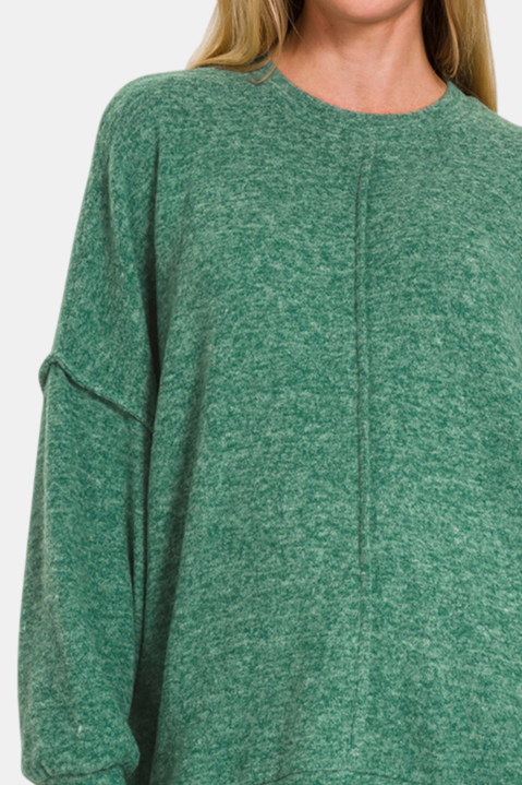 Brushed Melange Hacci Oversized Sweater / DK GREEN